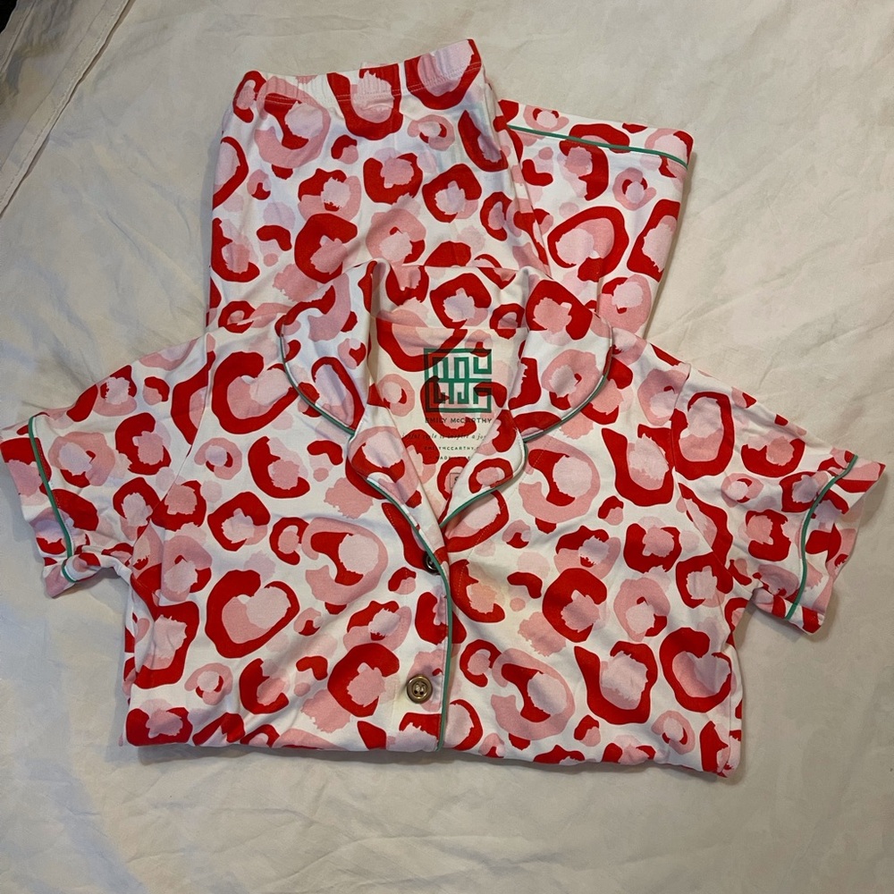 Red and White Leopard Print Pajama Set